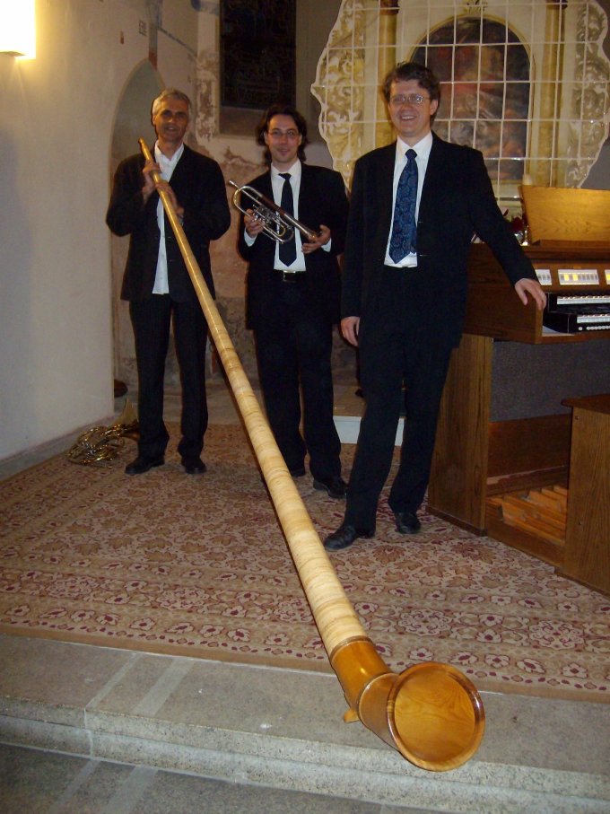 Foto mit Musikern und Alphorn